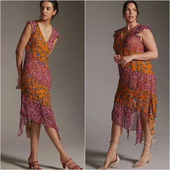 NWT ANTHROPOLOGIE HANKY-HEM MIDI DRESS IN MEDIUM ORANGE - Picture 2 of 11